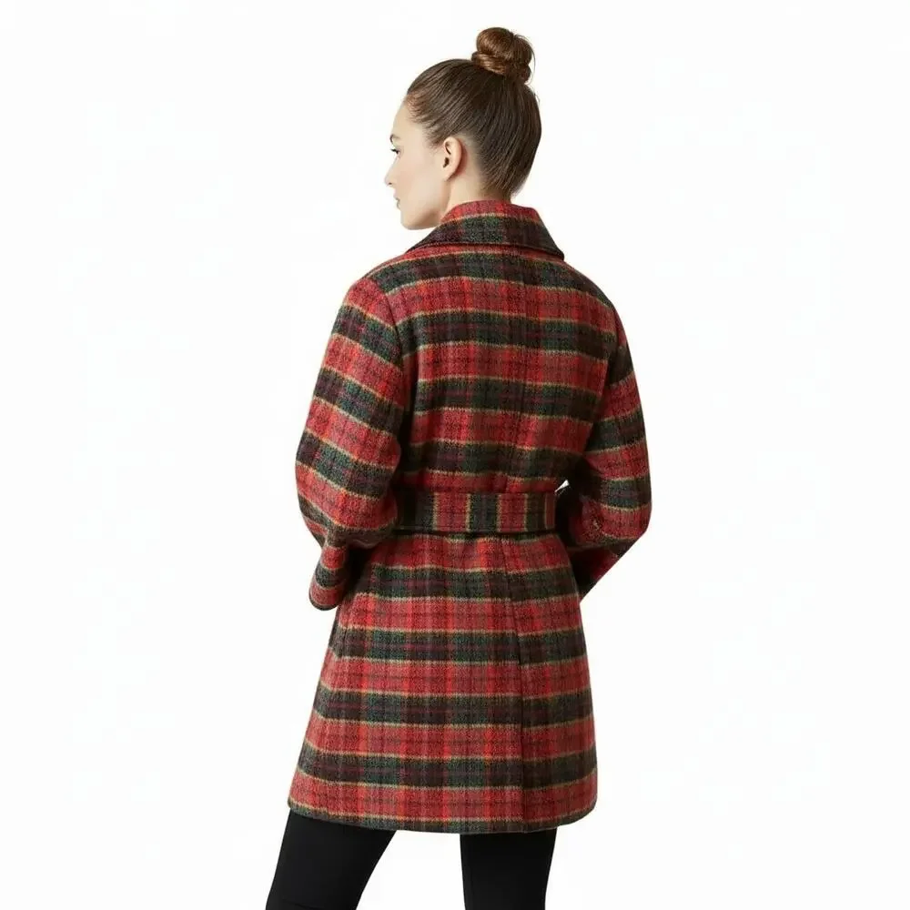 New York & Company Plaid Belted Wool-Blend Cape Jacket, XS/S